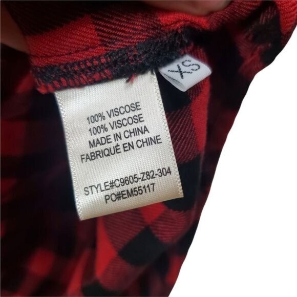 CLOTH & STONE ANTHRO Women Top SZ XS Checker Plaid Boyfriend Long Sleeve Splice - Picture 5 of 10